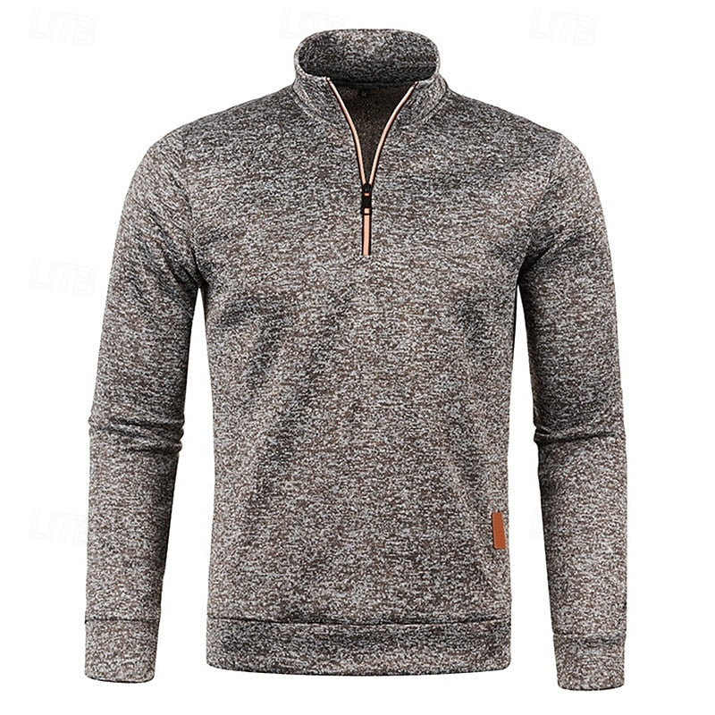 Quarter-Zip Pullover Sweater Men's Textured Stand Collar Long Sleeve – Casual, Office