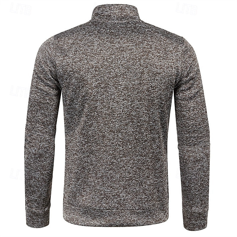 Quarter-Zip Pullover Sweater Men's Textured Stand Collar Long Sleeve – Casual, Office