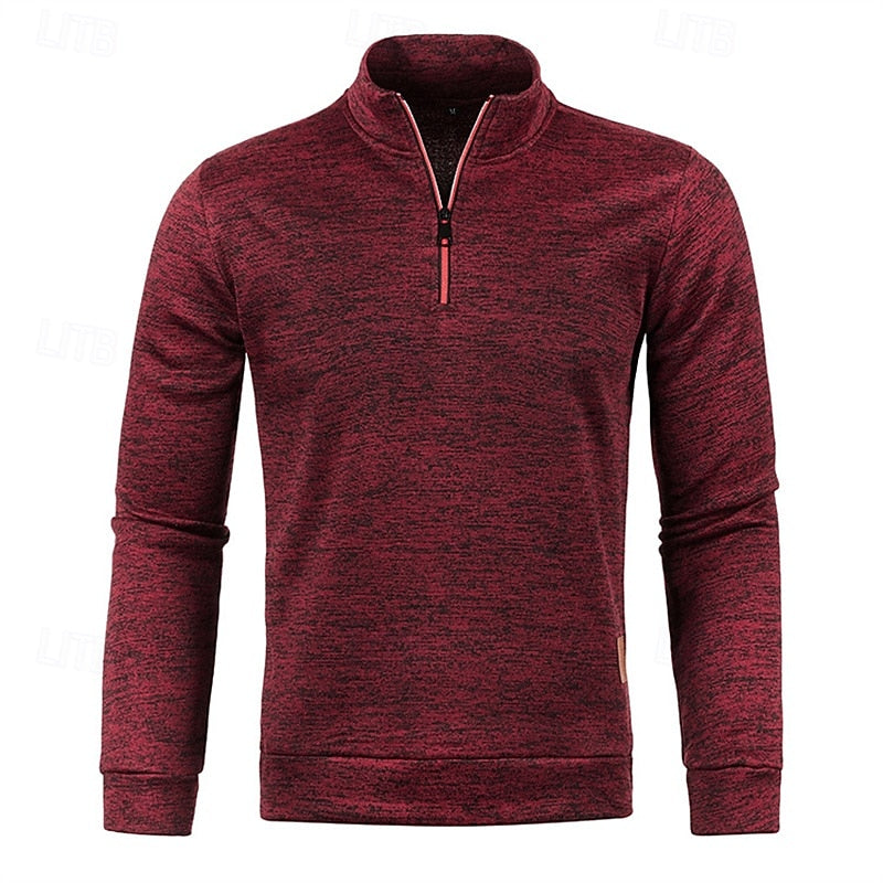 Quarter-Zip Pullover Sweater Men's Textured Stand Collar Long Sleeve – Casual, Office