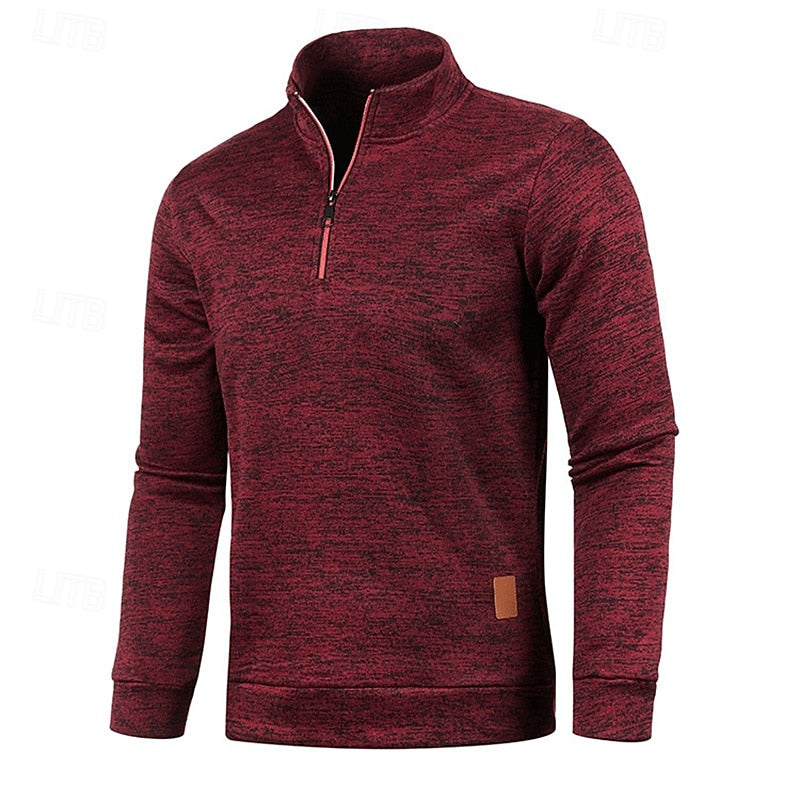 Quarter-Zip Pullover Sweater Men's Textured Stand Collar Long Sleeve – Casual, Office