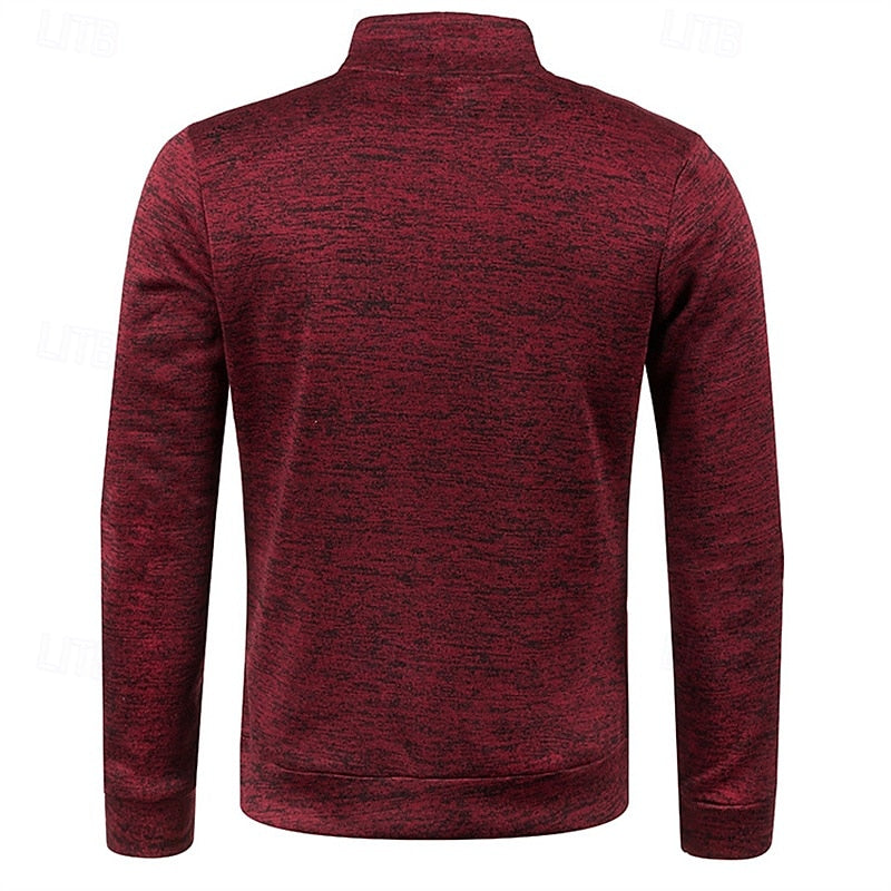 Quarter-Zip Pullover Sweater Men's Textured Stand Collar Long Sleeve – Casual, Office