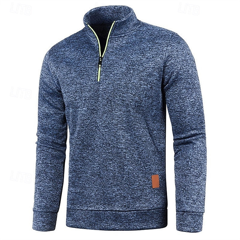 Quarter-Zip Pullover Sweater Men's Textured Stand Collar Long Sleeve – Casual, Office