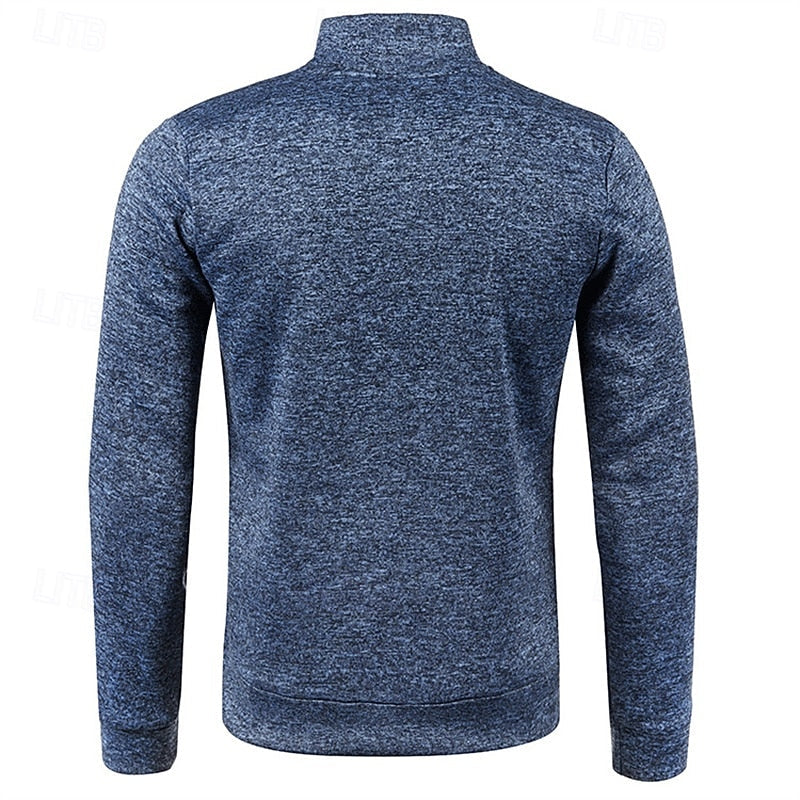 Quarter-Zip Pullover Sweater Men's Textured Stand Collar Long Sleeve – Casual, Office