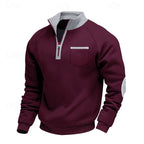 Quarter-Zip Pullover Sweatshirt Men's Color Block Stand Collar Chest Pocket – Casual, Office