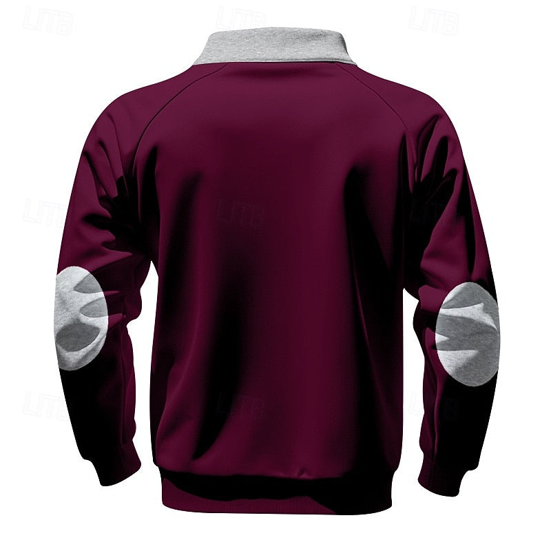 Quarter-Zip Pullover Sweatshirt Men's Color Block Stand Collar Chest Pocket – Casual, Office