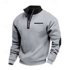 Quarter-Zip Pullover Sweatshirt Men's Color Block Stand Collar Chest Pocket – Casual, Office