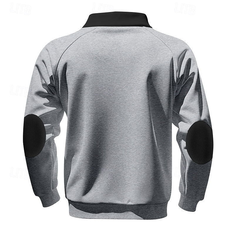Quarter-Zip Pullover Sweatshirt Men's Color Block Stand Collar Chest Pocket – Casual, Office
