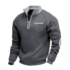 Quarter-Zip Pullover Sweatshirt Men's Color Block Stand Collar Chest Pocket – Casual, Office