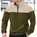 Quarter-Zip Pullover Sweatshirt Men's Color Block Stand Collar with Pocket – Casual, Office, Everyday