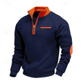 Quarter-Zip Pullover Sweatshirt Men's Color Block Stand Collar Chest Pocket – Casual, Office