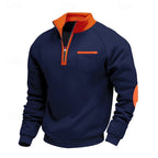 Quarter-Zip Pullover Sweatshirt Men's Color Block Stand Collar Chest Pocket – Casual, Office