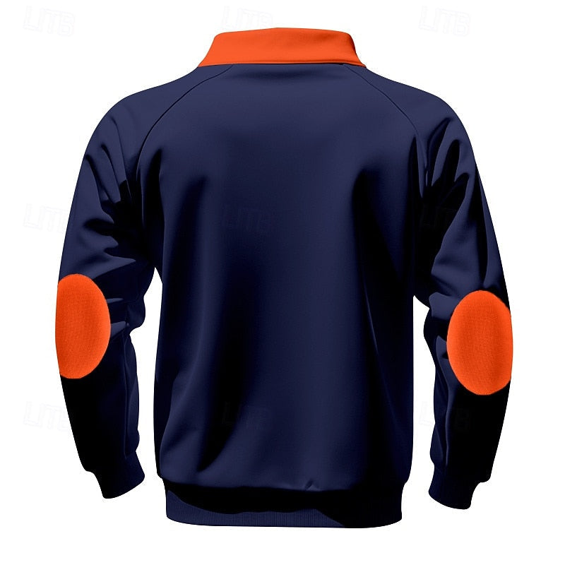 Quarter-Zip Pullover Sweatshirt Men's Color Block Stand Collar Chest Pocket – Casual, Office