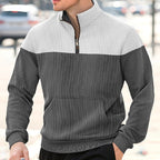 Quarter-Zip Pullover Sweatshirt Men's Color Block Stand Collar with Pocket – Casual, Office, Everyday