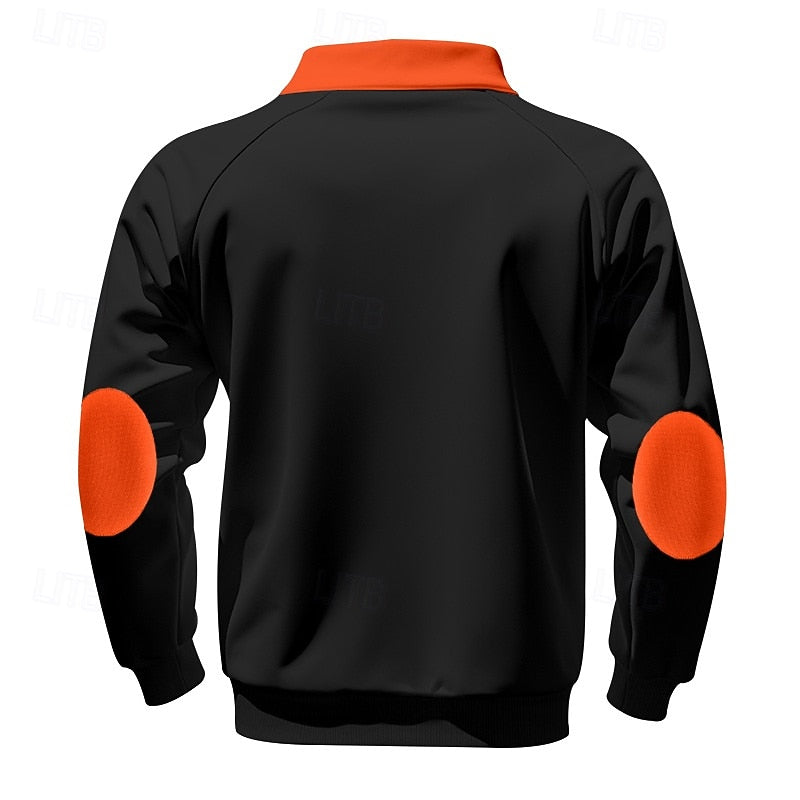 Quarter-Zip Pullover Sweatshirt Men's Color Block Stand Collar Chest Pocket – Casual, Office
