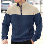 Quarter-Zip Pullover Sweatshirt Men's Color Block Stand Collar with Pocket – Casual, Office, Everyday