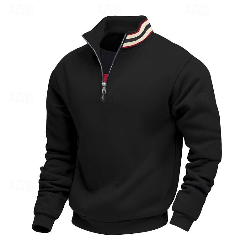 Quarter-Zip Pullover Sweatshirt Men's Gray Stand Collar Long Sleeve – Casual, Office, Gift