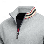 Quarter-Zip Pullover Sweatshirt Men's Gray Stand Collar Long Sleeve – Casual, Office, Gift