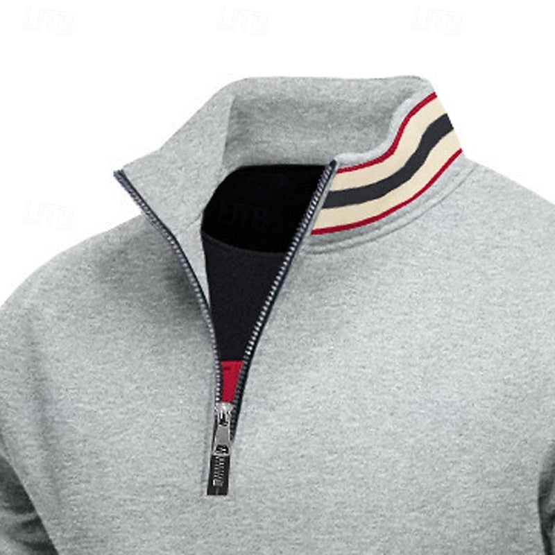 Quarter-Zip Pullover Sweatshirt Men's Gray Stand Collar Long Sleeve – Casual, Office, Gift