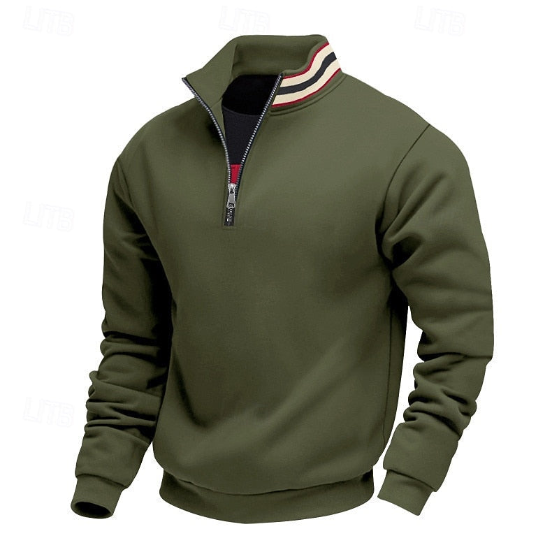 Quarter-Zip Pullover Sweatshirt Men's Gray Stand Collar Long Sleeve – Casual, Office, Gift