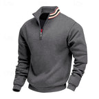 Quarter-Zip Pullover Sweatshirt Men's Gray Stand Collar Long Sleeve – Casual, Office, Gift