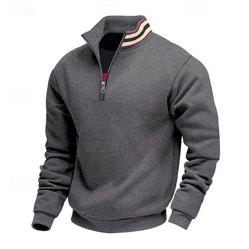 Quarter-Zip Pullover Sweatshirt Men's Gray Stand Collar Long Sleeve – Casual, Office, Gift
