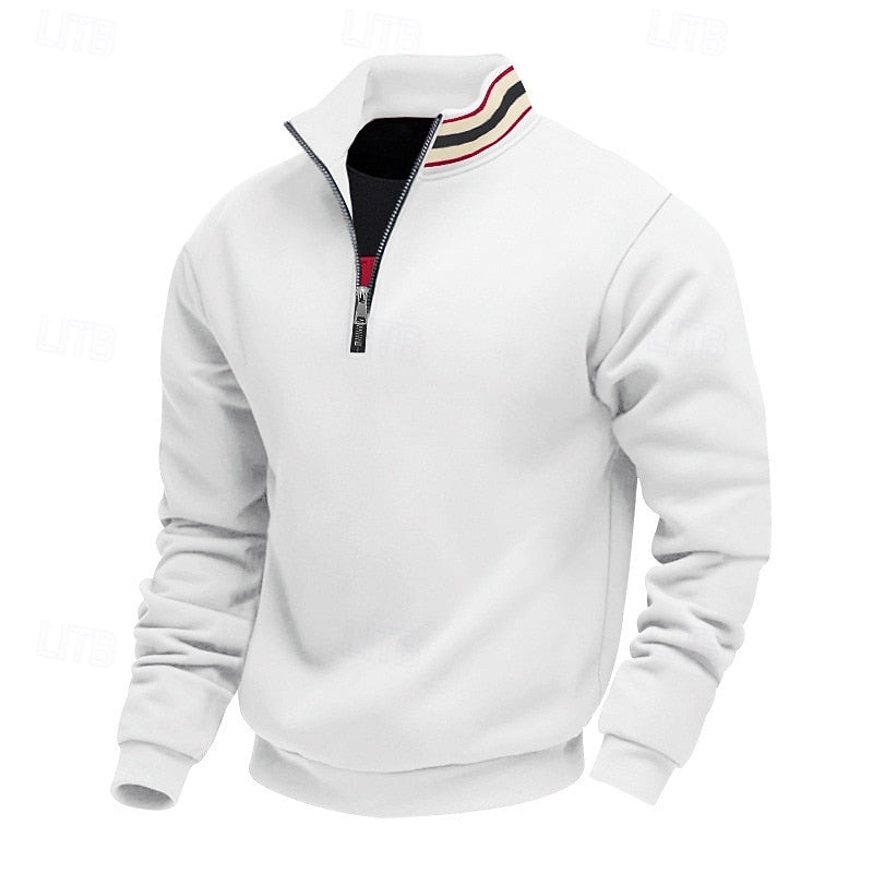 Quarter-Zip Pullover Sweatshirt Men's Gray Stand Collar Long Sleeve – Casual, Office, Gift