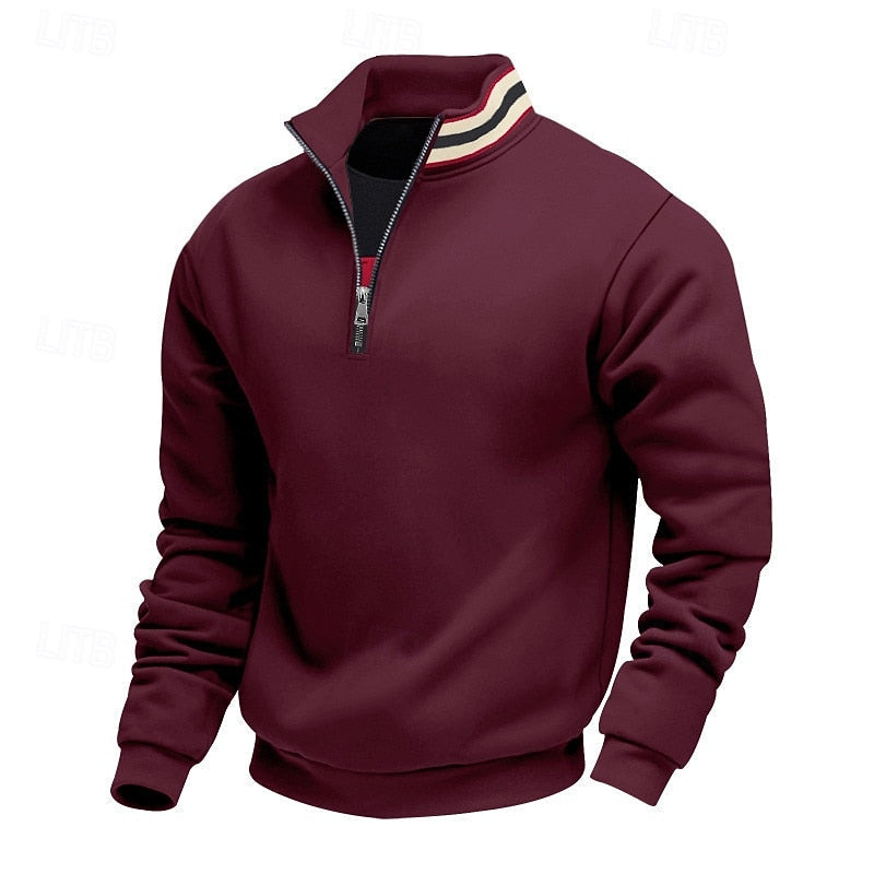 Quarter-Zip Pullover Sweatshirt Men's Gray Stand Collar Long Sleeve – Casual, Office, Gift