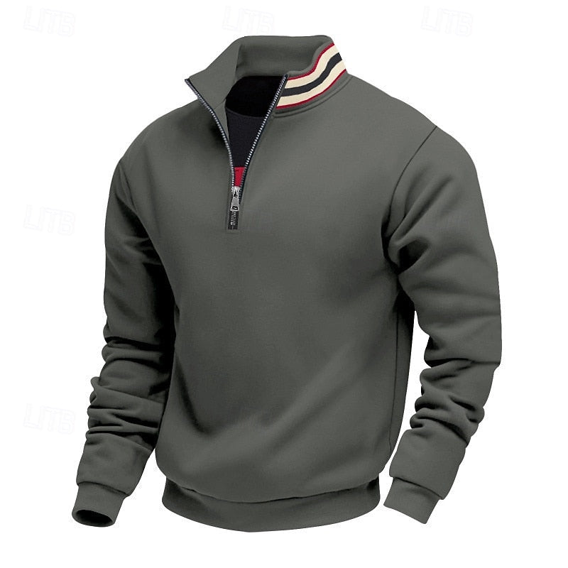 Quarter-Zip Pullover Sweatshirt Men's Gray Stand Collar Long Sleeve – Casual, Office, Gift
