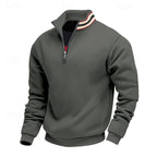 Quarter-Zip Pullover Sweatshirt Men's Gray Stand Collar Long Sleeve – Casual, Office, Gift