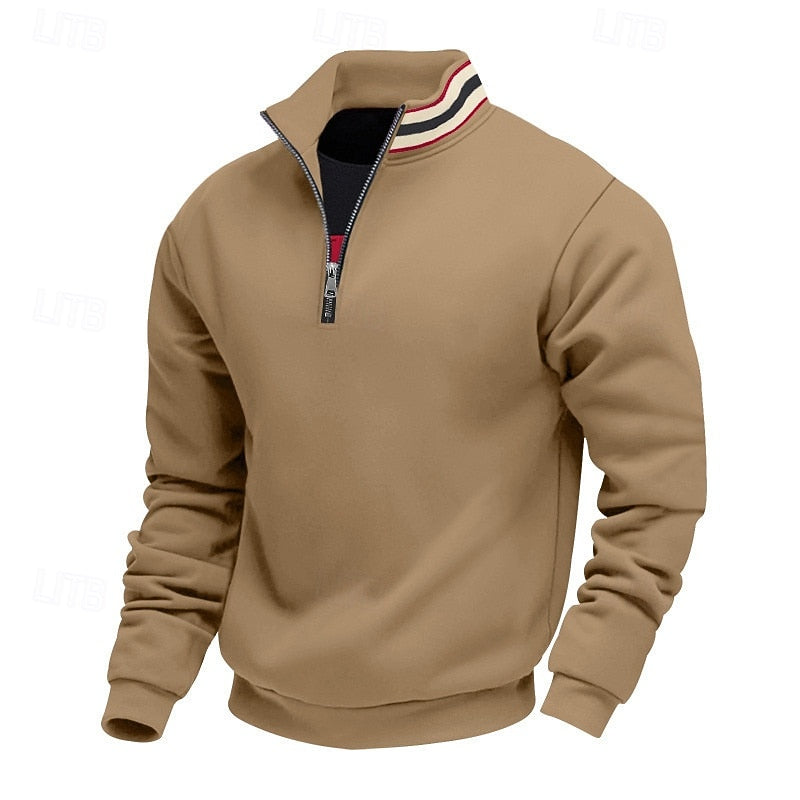 Quarter-Zip Pullover Sweatshirt Men's Gray Stand Collar Long Sleeve – Casual, Office, Gift