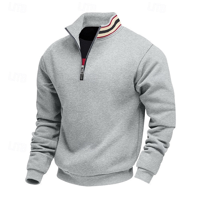 Quarter-Zip Pullover Sweatshirt Men's Gray Stand Collar Long Sleeve – Casual, Office, Gift
