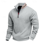 Quarter-Zip Pullover Sweatshirt Men's Gray Stand Collar Long Sleeve – Casual, Office, Gift