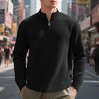Quarter-Zip Pullover Sweatshirt Men's Gray Waffle Textured Long Sleeve Stand Collar – Casual, Office, Gift