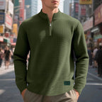 Quarter-Zip Pullover Sweatshirt Men's Gray Waffle Textured Long Sleeve Stand Collar – Casual, Office, Gift