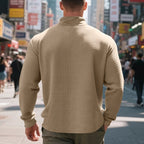 Quarter-Zip Pullover Sweatshirt Men's Gray Waffle Textured Long Sleeve Stand Collar – Casual, Office, Gift