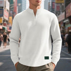 Quarter-Zip Pullover Sweatshirt Men's Gray Waffle Textured Long Sleeve Stand Collar – Casual, Office, Gift