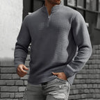 Quarter-Zip Pullover Sweatshirt Men's Gray Waffle Textured Long Sleeve Stand Collar – Casual, Office, Gift
