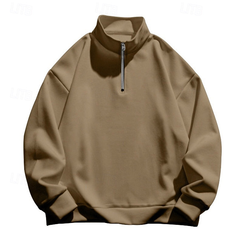 Quarter-Zip Pullover Sweatshirt Men's Stand Collar Long Sleeve Top – Casual, Office