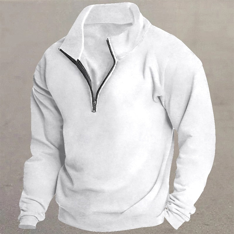 Quarter-Zip Pullover Sweatshirt Men's Stand Collar Long Sleeve Top – Casual, Office