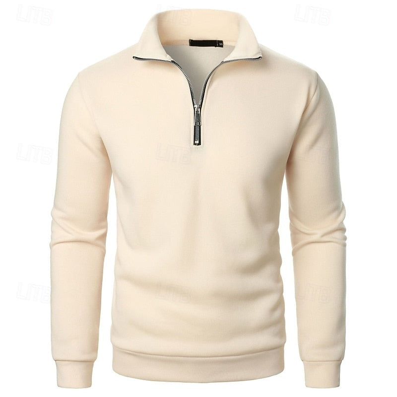 Quarter-Zip Pullover Sweatshirt Men's Stand Collar Long Sleeve Gray – Casual, Office, Gift