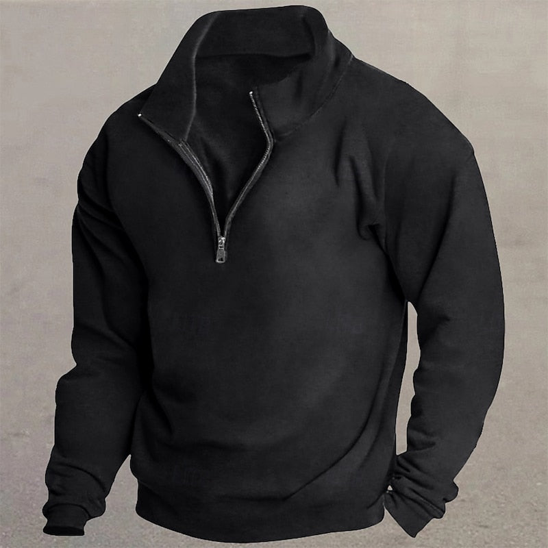 Quarter-Zip Pullover Sweatshirt Men's Stand Collar Long Sleeve Top – Casual, Office
