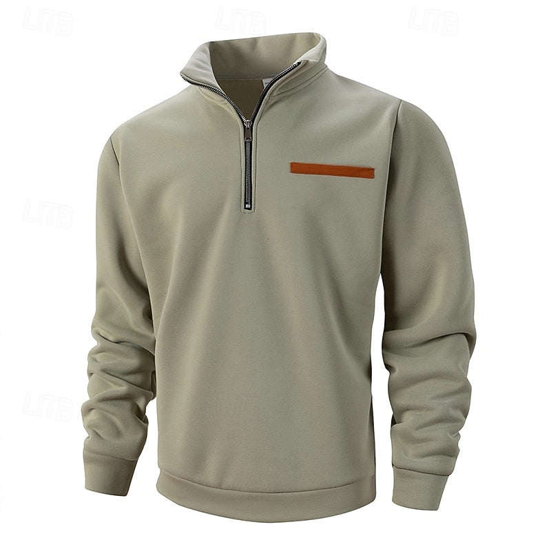 Quarter-Zip Pullover Sweatshirt Men's Stand Collar Long Sleeve – Casual, Office, Holiday, Gift