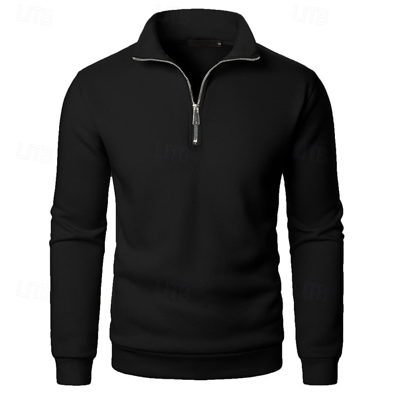 Quarter-Zip Pullover Sweatshirt Men's Stand Collar Long Sleeve Gray – Casual, Office, Gift