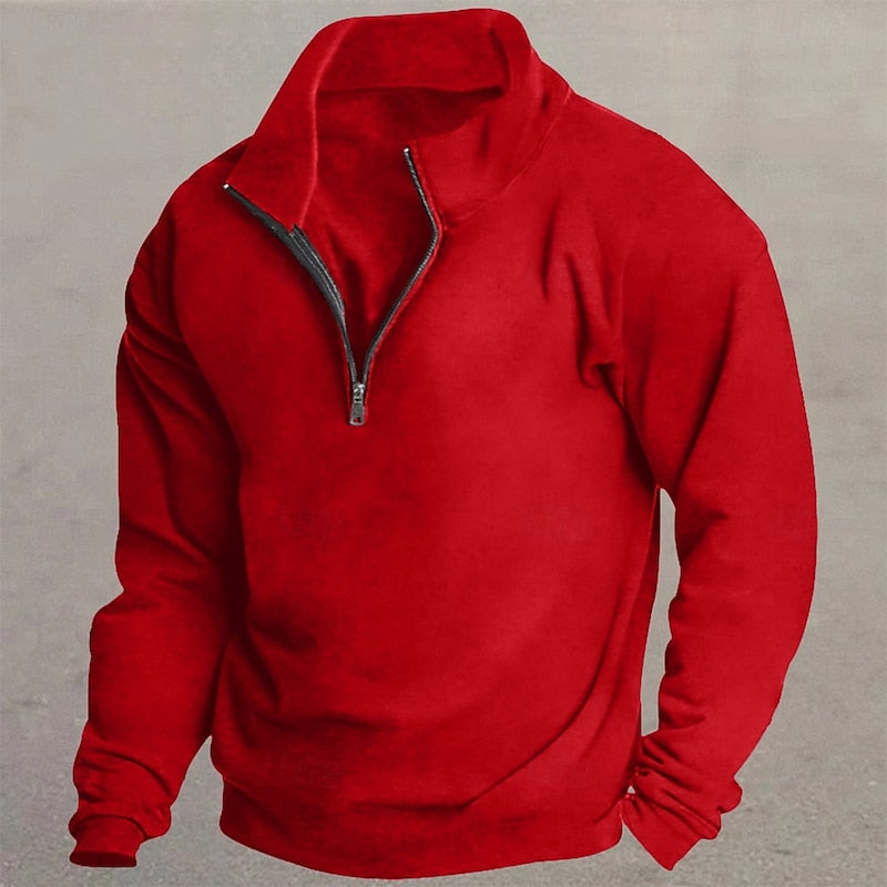 Quarter-Zip Pullover Sweatshirt Men's Stand Collar Long Sleeve Top – Casual, Office