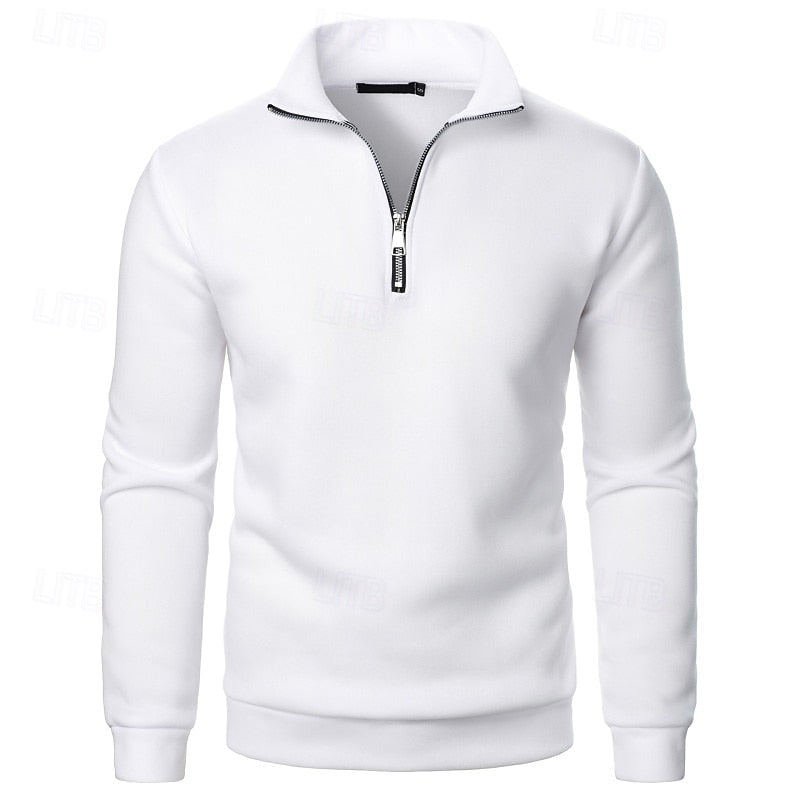 Quarter-Zip Pullover Sweatshirt Men's Stand Collar Long Sleeve Gray – Casual, Office, Gift