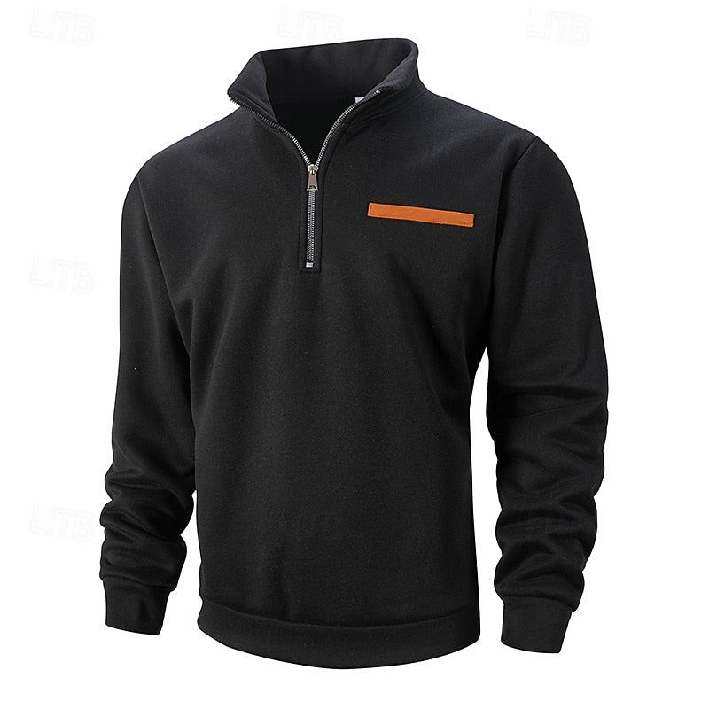 Quarter-Zip Pullover Sweatshirt Men's Stand Collar Long Sleeve – Casual, Office, Holiday, Gift