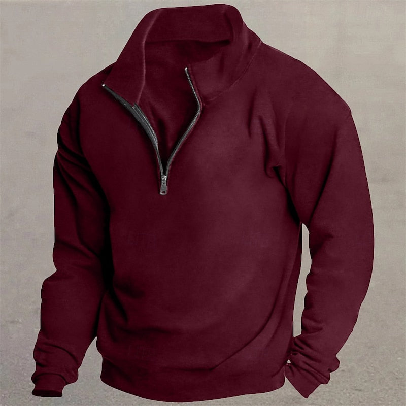 Quarter-Zip Pullover Sweatshirt Men's Stand Collar Long Sleeve Top – Casual, Office