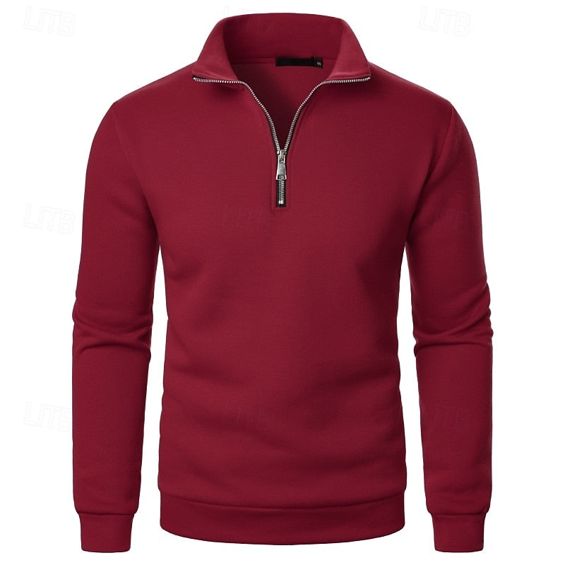 Quarter-Zip Pullover Sweatshirt Men's Stand Collar Long Sleeve Gray – Casual, Office, Gift