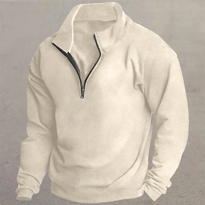 Quarter-Zip Pullover Sweatshirt Men's Stand Collar Long Sleeve Top – Casual, Office