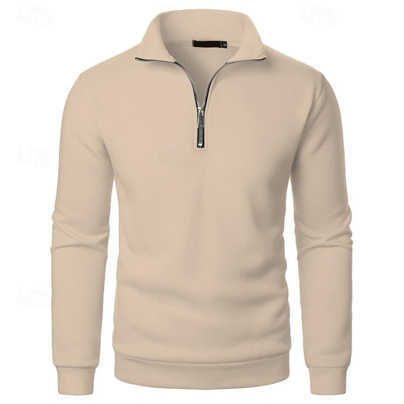 Quarter-Zip Pullover Sweatshirt Men's Stand Collar Long Sleeve Gray – Casual, Office, Gift